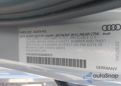 2016 Audi A6 2.0T Premium Plus z USA, uszkodzony, nr VIN WAUGFAFCXGN080910